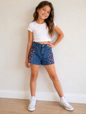 Strawberry Shortcake Girls Denim Shorts L Blue Jean Strawberry Y2K Cottagecore